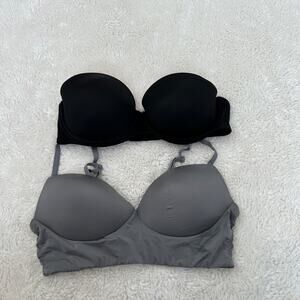VS Pink Bundle Womens Wear Everywhere Bra Black/ Grey Sz 34D Sexy Casual Minimal